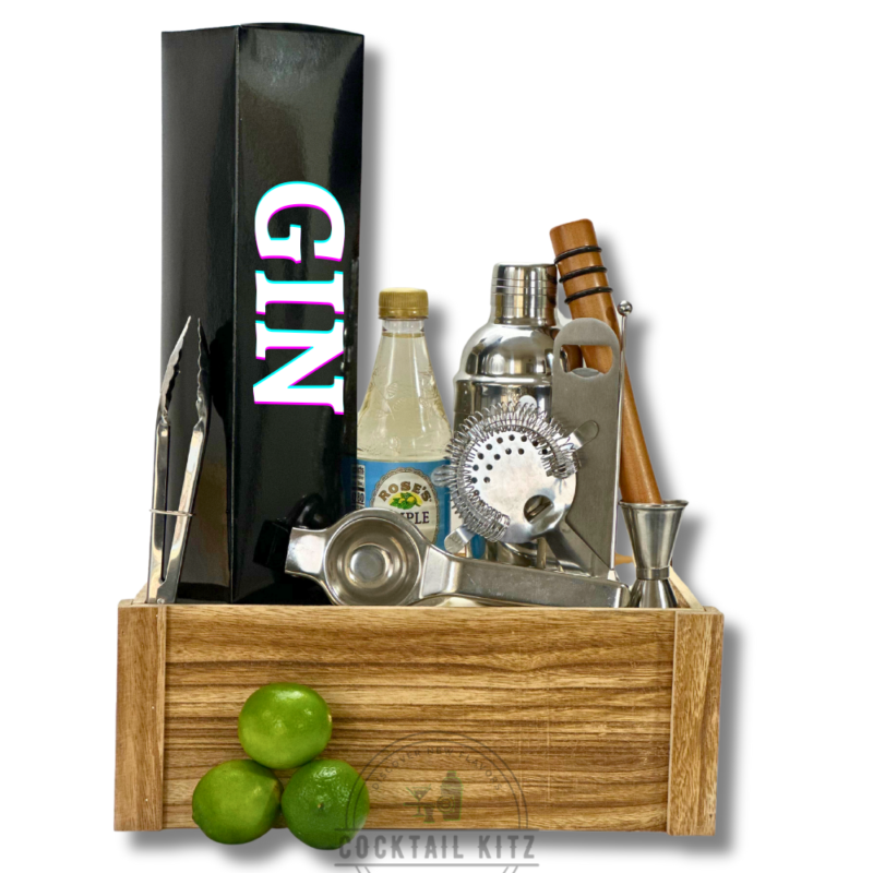 Gimlet, cocktail, kit, drink, mixology, home bar, bar tools, lime, gin, cocktail shaker, strainer, jigger, recipe, gift
